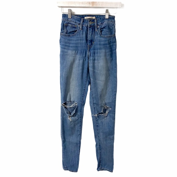 Levi’s 721 Distressed Skinny Blue Jeans SIZE 24 - Picture 1 of 7